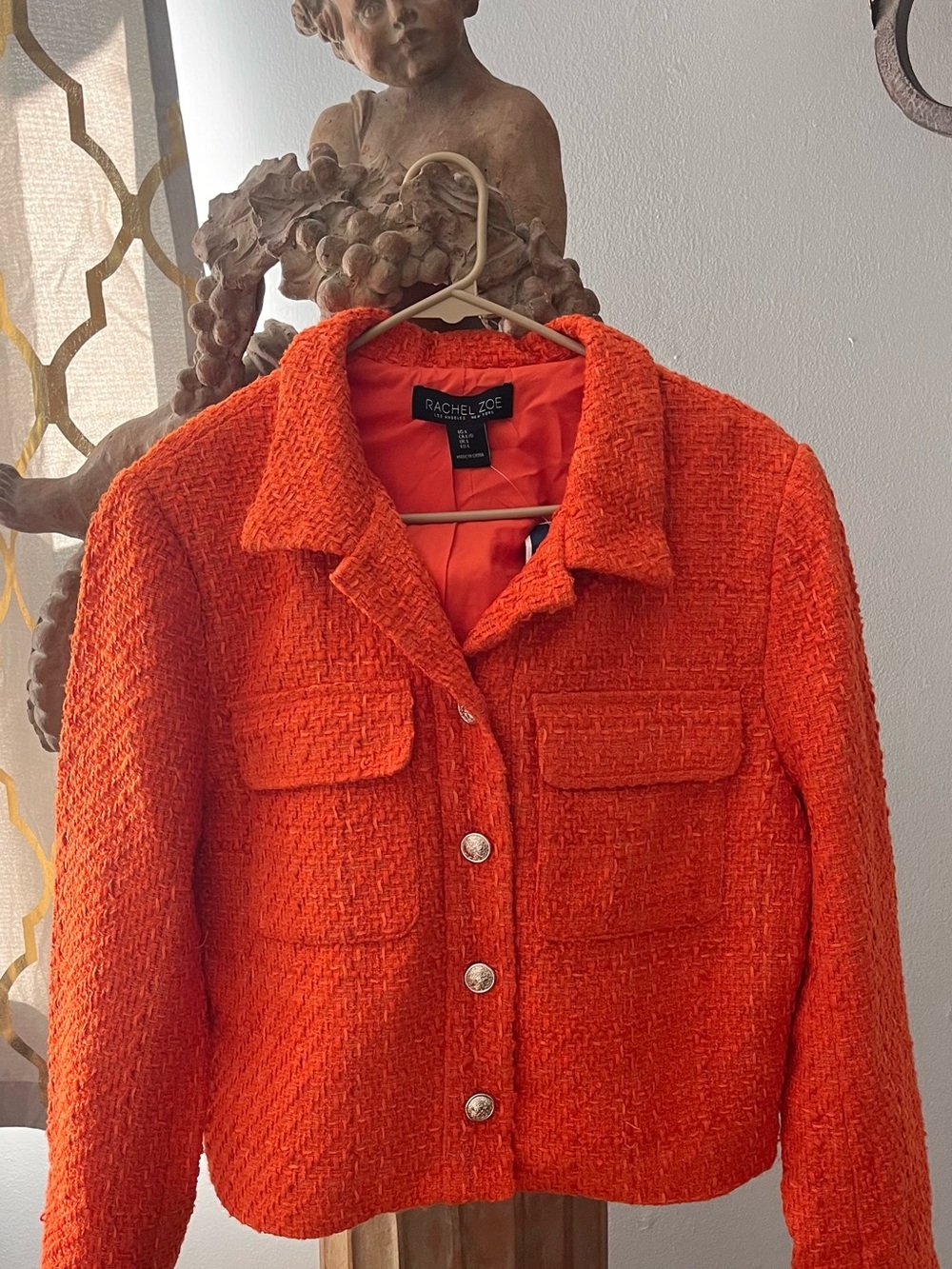 Rachel Zoe Bright Orange Bouclé Blazer Jacket NWT